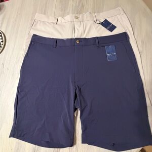 Peter Millar Blue and Cream Flat Front Shorts